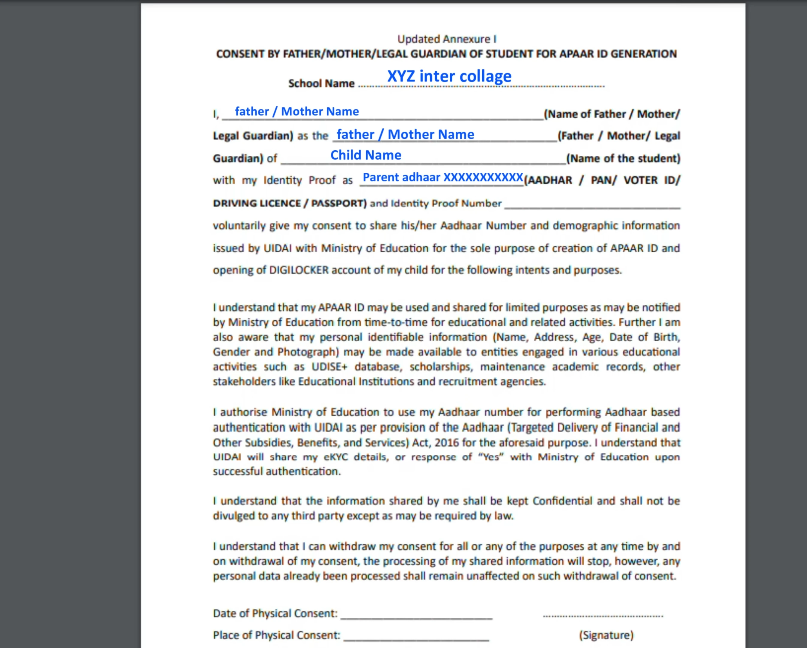 APAAR ID Consent Form
